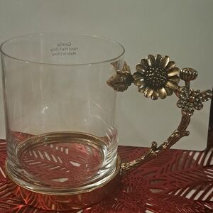 Glass & Gold Coffee Mug, Twig Metal Handle, Rhinestone Bee 🐝